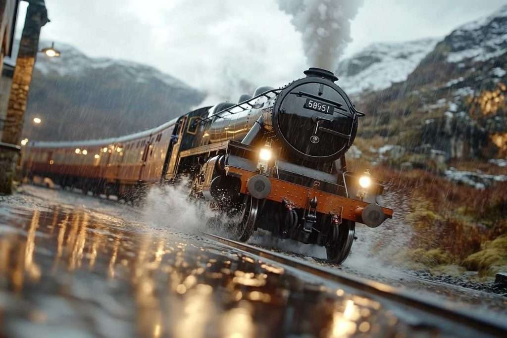 Steam train slowing down on misty tracks, symbolizing the danger of cutting your marketing budget and losing growth momentum.